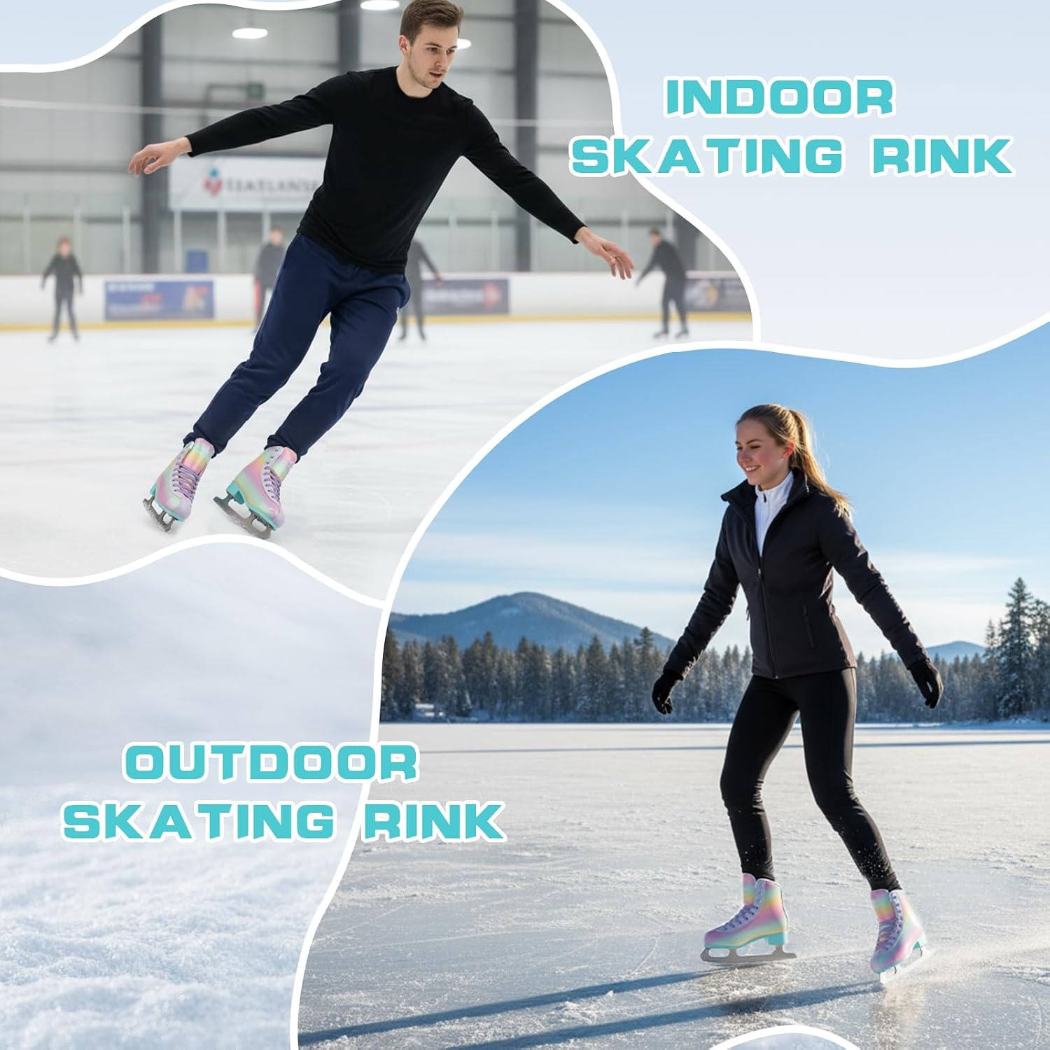 Premium Leather Womens/Girls Figure Ice Skates - Memory Foam Collar Beginner Youth Ice Skates with Stainless Steel