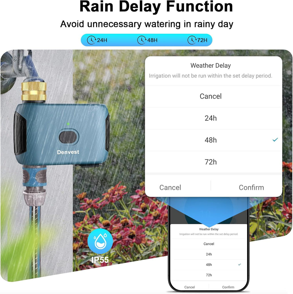 WiFi Water Timer with Brass Inlet, 1 Zone Smart Sprinkler Timer for Garden Hose Faucet, Hose Timers with Up to 20