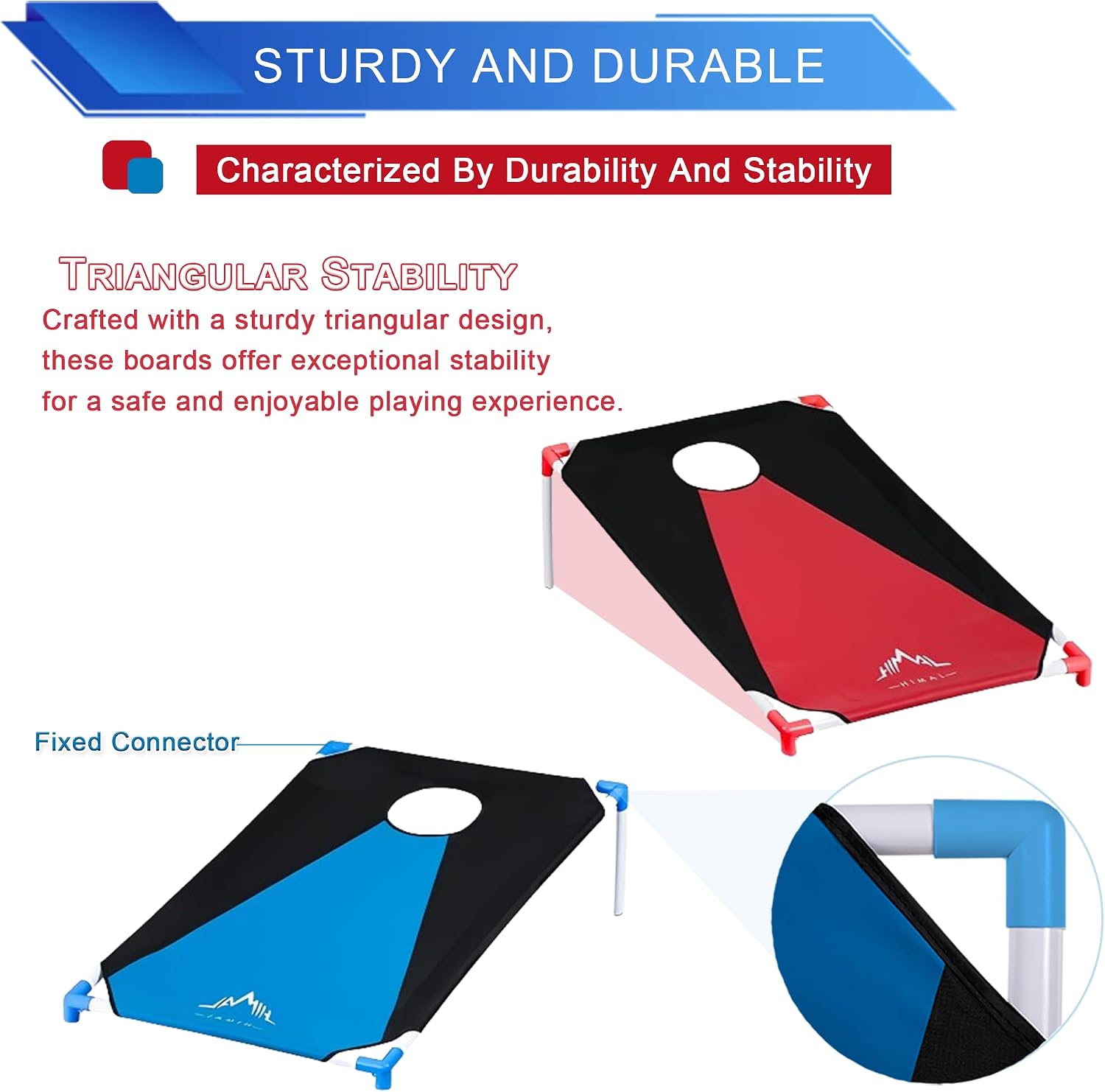 Portable Cornhole Board Set 3 x 2-feet | PVC Framed, 2 Cornhole Boards, Blue-Red, 8 Toss Bags, Carrying Bag, Outdoor