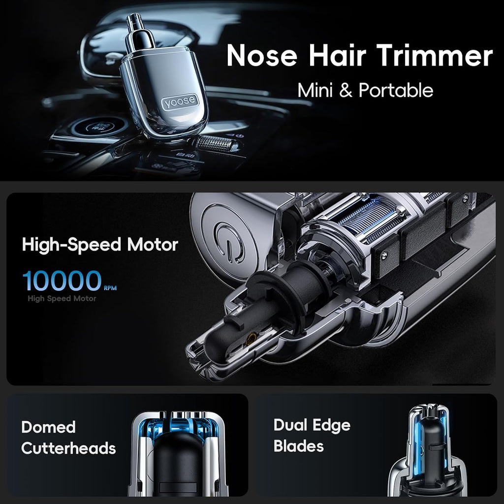 Nose Hair Trimmer, Alloy Nose Trimmer for Men and Women, Silver | IPX7 Waterproof, USB-C Rechargeable, Travle Size