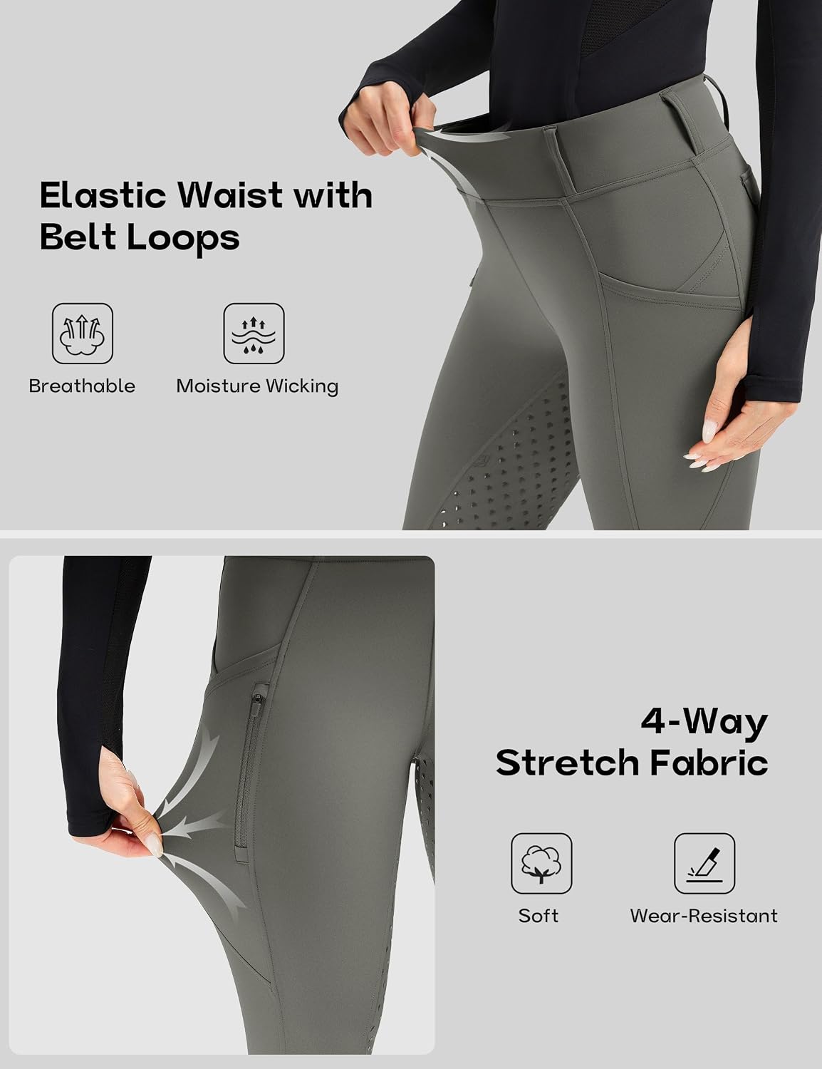 Women's Horse Riding Pants Full Seat Equestrian Breeches High Waist Horseback Riding Tights with Pockets
