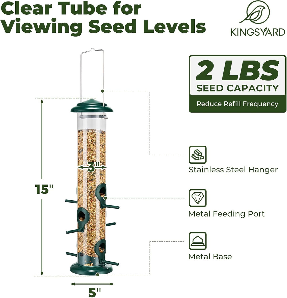 15" Metal Tube Bird Feeders for Outdoors Hanging