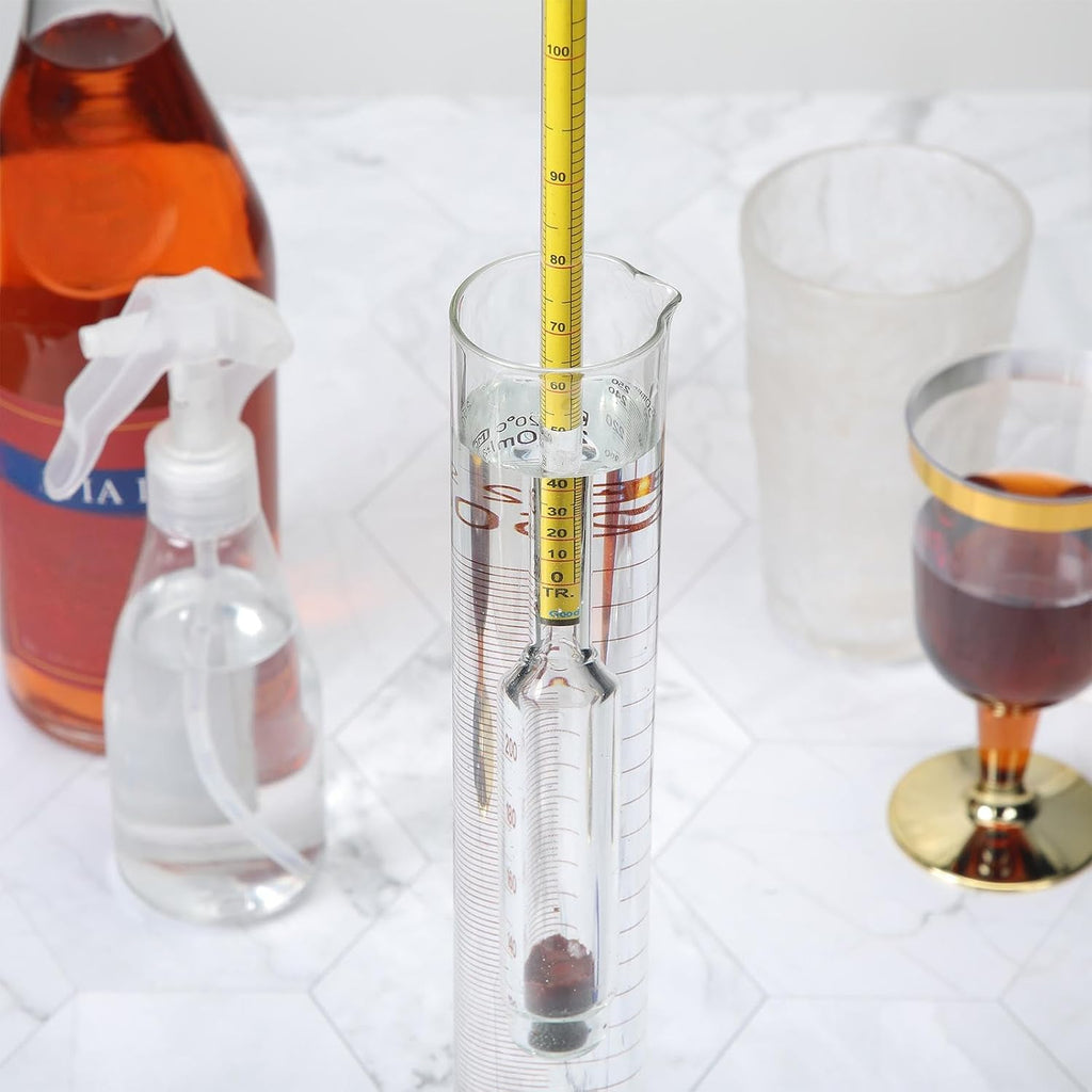 Hydrometer Alcohol Meter Test Kit 0-200 Proof with Glass Cylinder, Brush and Dust Cloth, Distilling Moonshine
