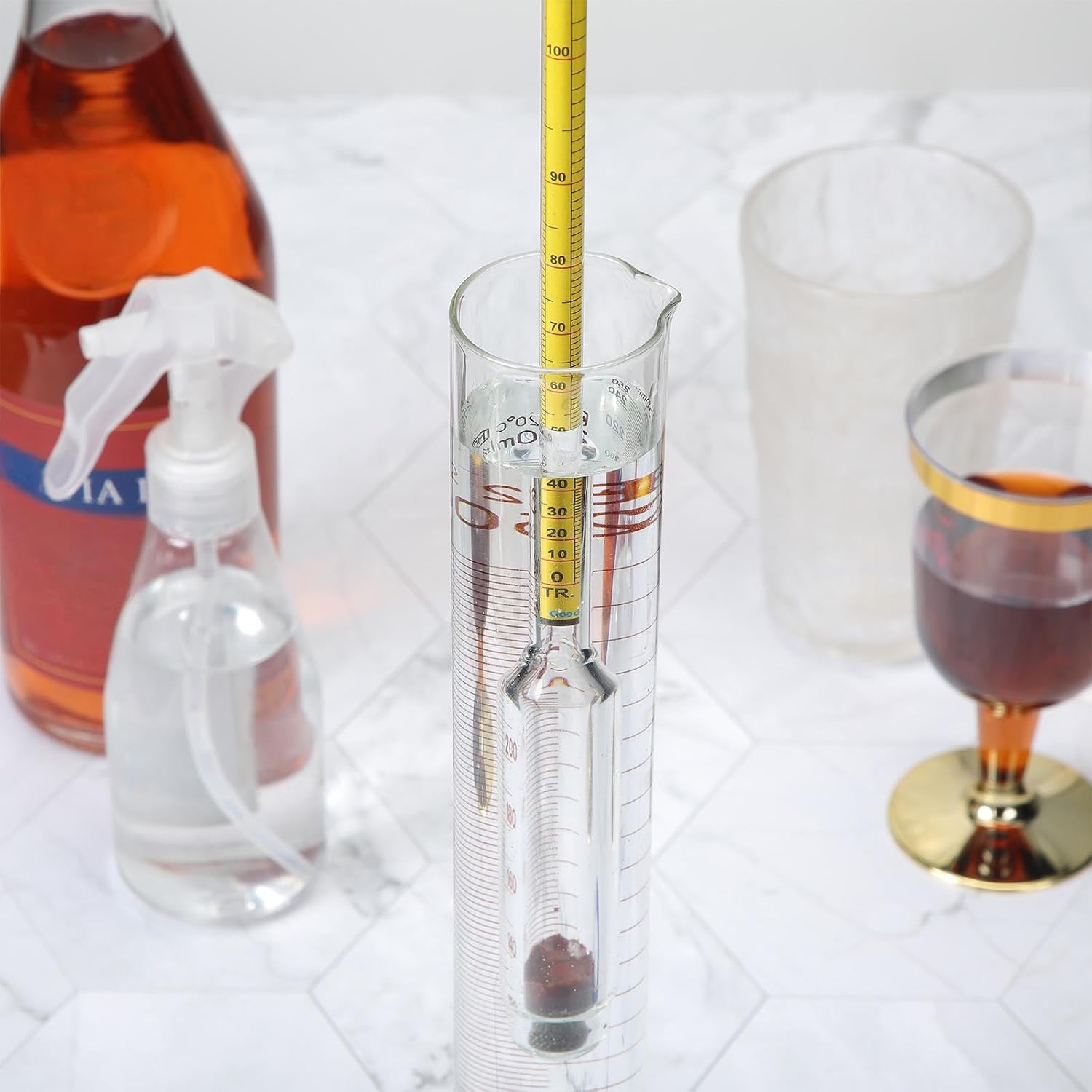 Hydrometer Alcohol Meter Test Kit 0-200 Proof with Glass Cylinder, Brush and Dust Cloth, Distilling Moonshine