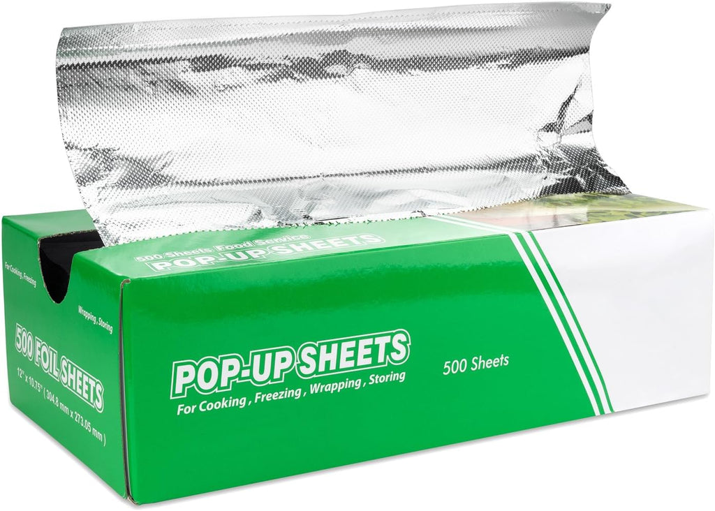 Aluminum Foil Wraps - 500 Precut Sheets, 12 x 10.75 Inch, Pop-Up Interfolded Foil for Baking, Grilling, Roasting