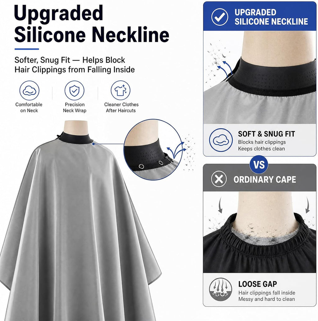 Professional Salon Barber Cape, Waterproof Polyester Hair Cutting Cape, Silicone Neckline, Snap Button Colla, Extra