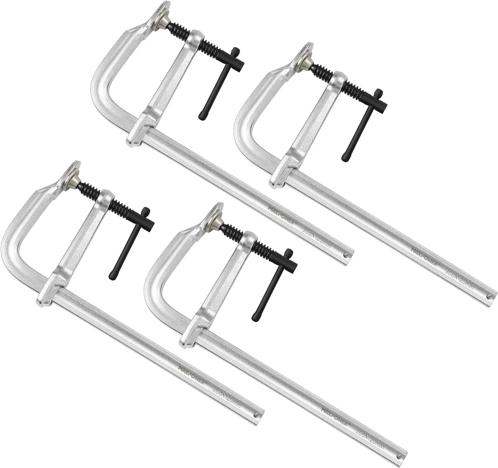 4-pieces Heavy Duty F Clamp 12-inch, 4-3/4" Throat | Drop-forged Full Steel Bar Clamps for Metalworking & Welding