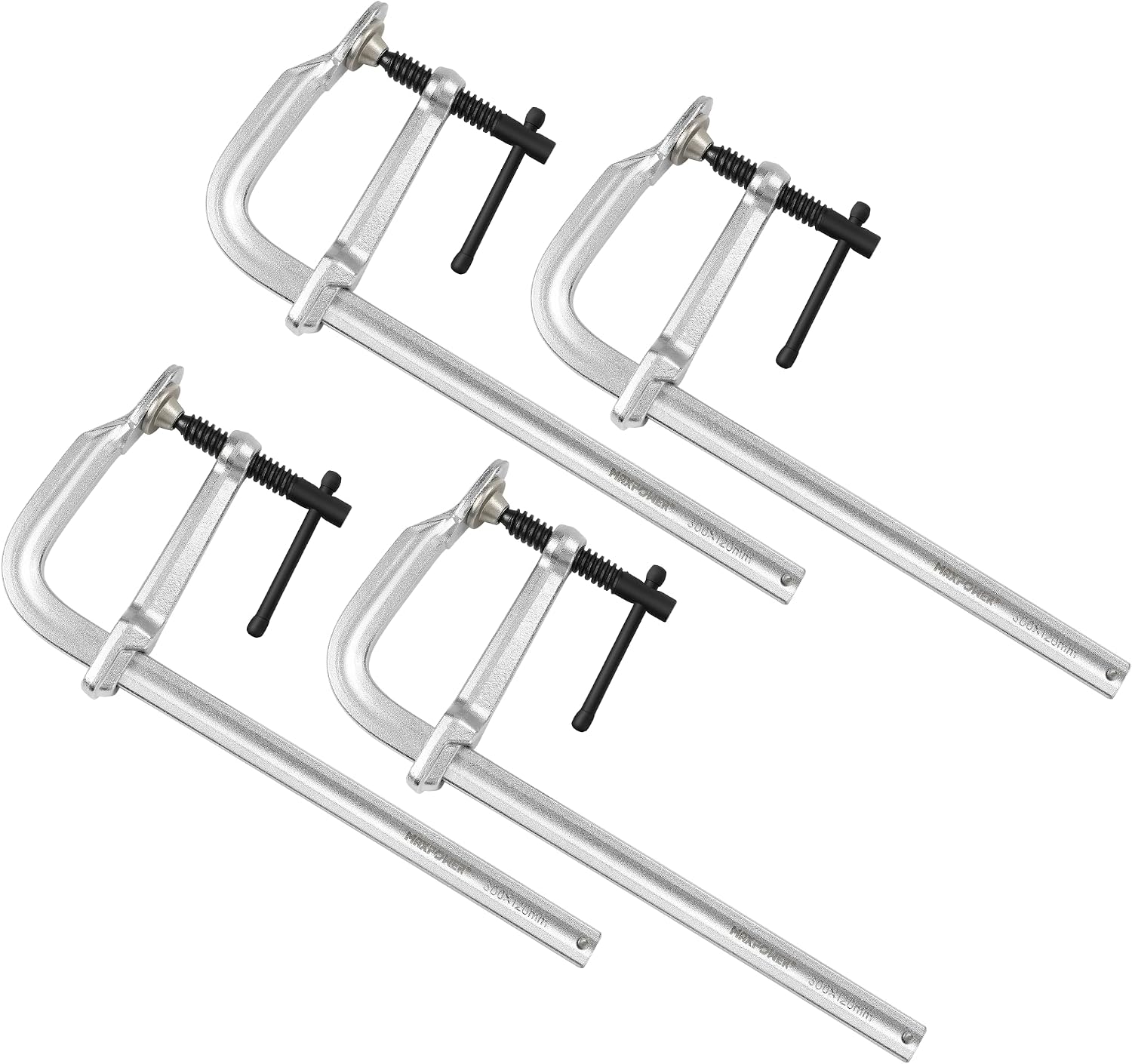 4-pieces Heavy Duty F Clamp 12-inch, 4-3/4" Throat | Drop-forged Full Steel Bar Clamps for Metalworking & Welding