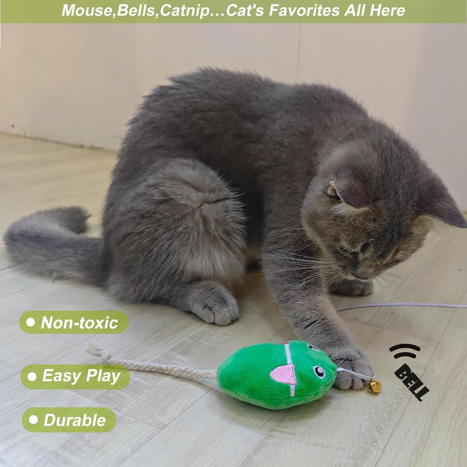 Interactive Cat Toy Wand with Catnip Mouse, Cat Teaser Wand Rainbow String for Bored Indoor Adult Cats and Kittens (2