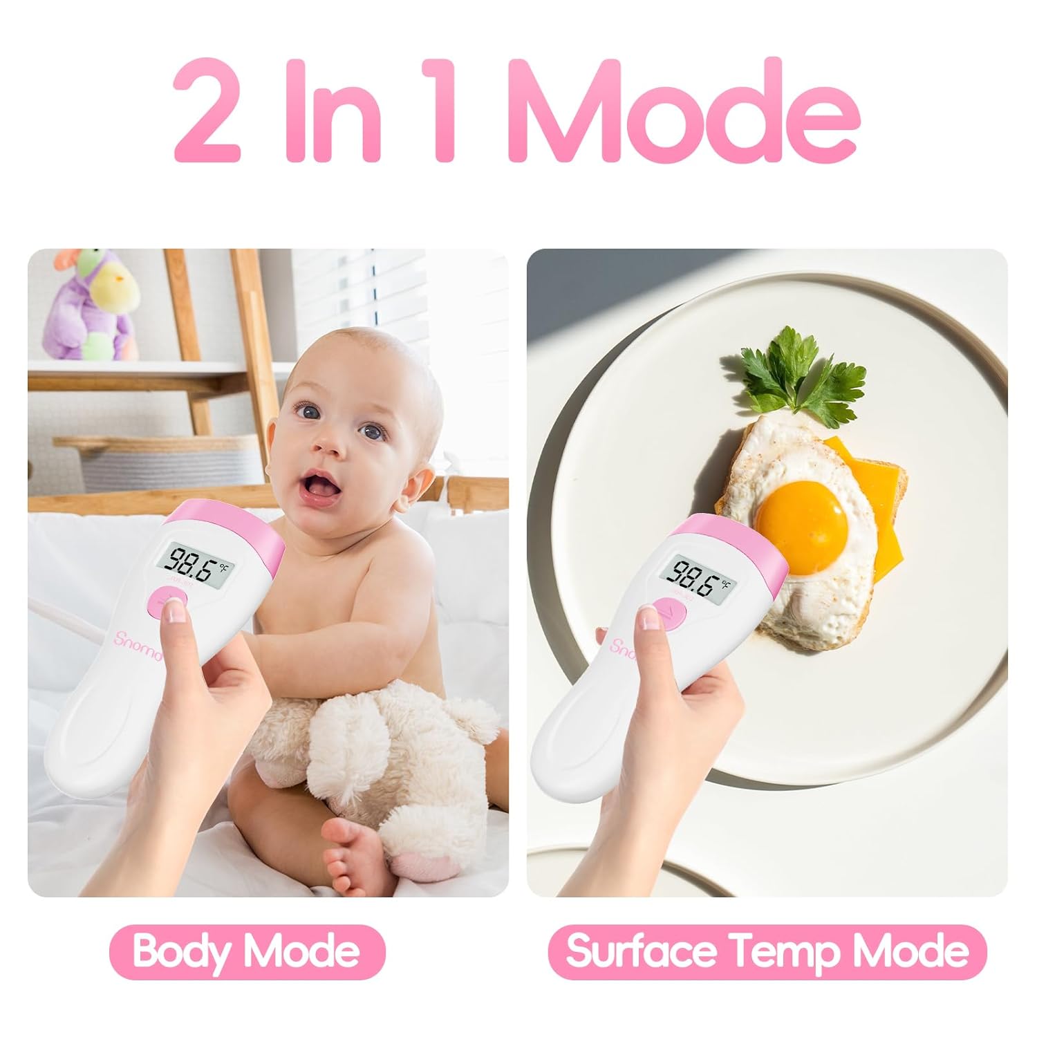 Non-Touch Forehead Thermometer, Digital 2-in-1 Infrared Thermometer for Adults, Kids, and Babies with Fever Alarm