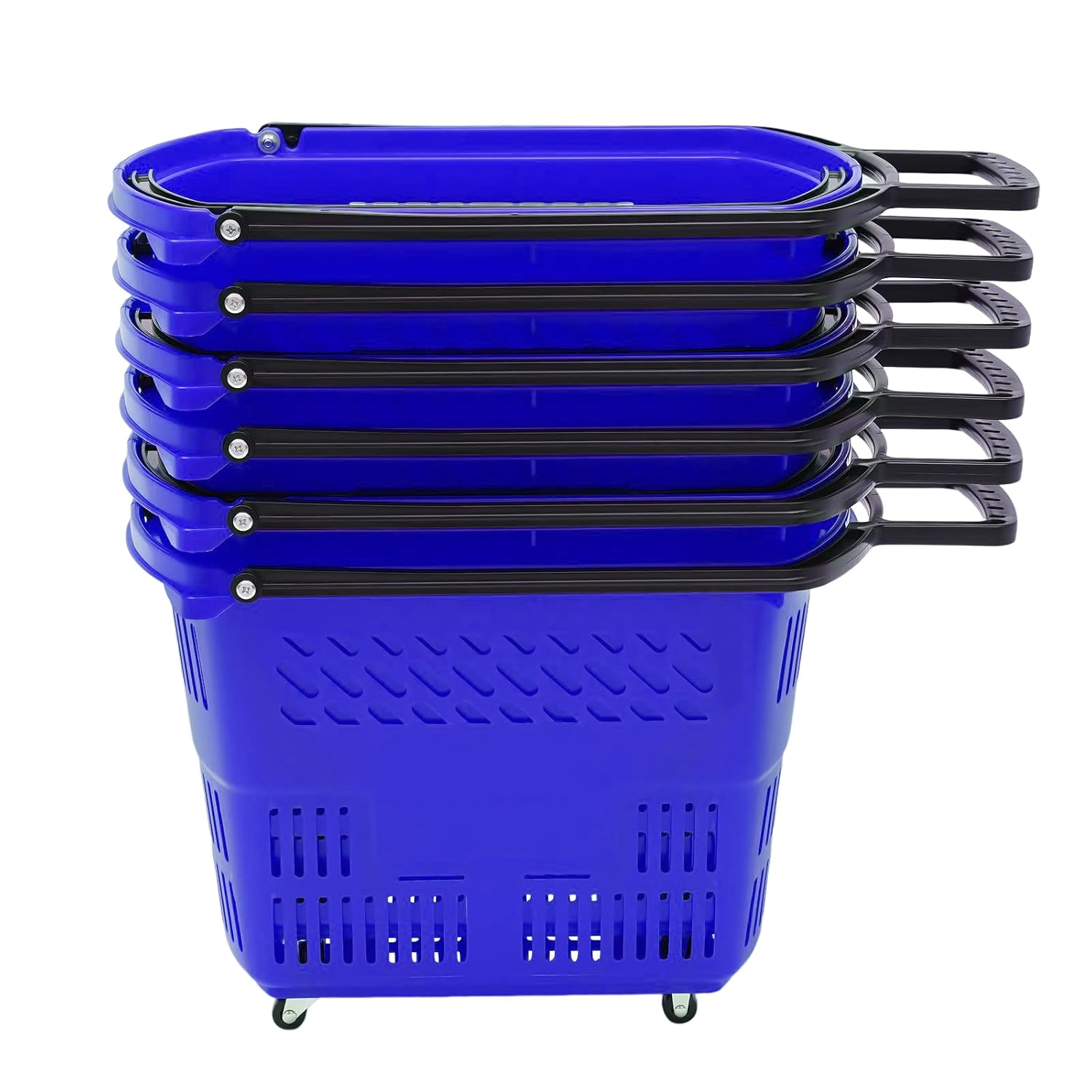 35L 6PCS Shopping Carts with Handles & Wheels, Portable Plastic Rolling Shopping Basket Set for Supermarkets and