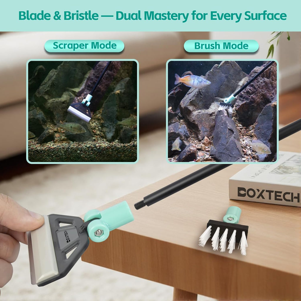 Aquarium Algae Scraper, Stainless Steel Glass Cleaner | 5 Stainless Blades, Adjustable Head, Safe for Glass