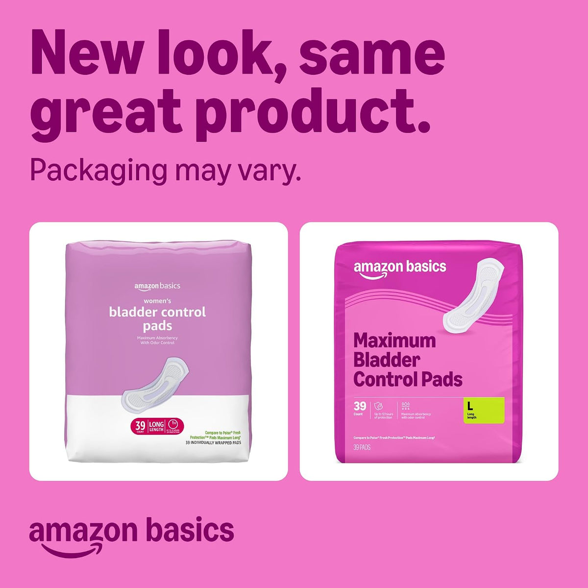 Incontinence Pads for Women, Postpartum, Long, Maximum Absorbency, Bladder Control, Unscented, 39 Count, Packaging