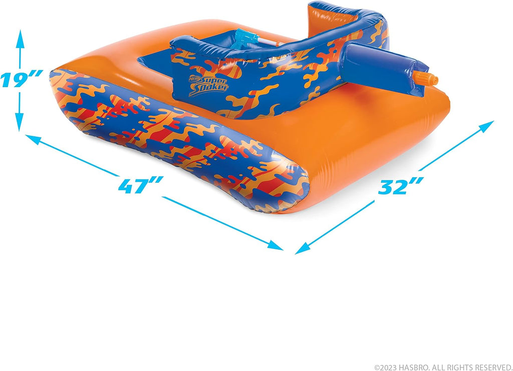 NERF Super Soaker Megaforce Battle Tank Ride-On – Inflatable Pool Float with Pool-Fed Mega Water Blaster