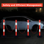 Traffic Delineator Post with Weighted Base & Reflective Collars, Adjustable Parking Cones with 4 FT Chains, Portable