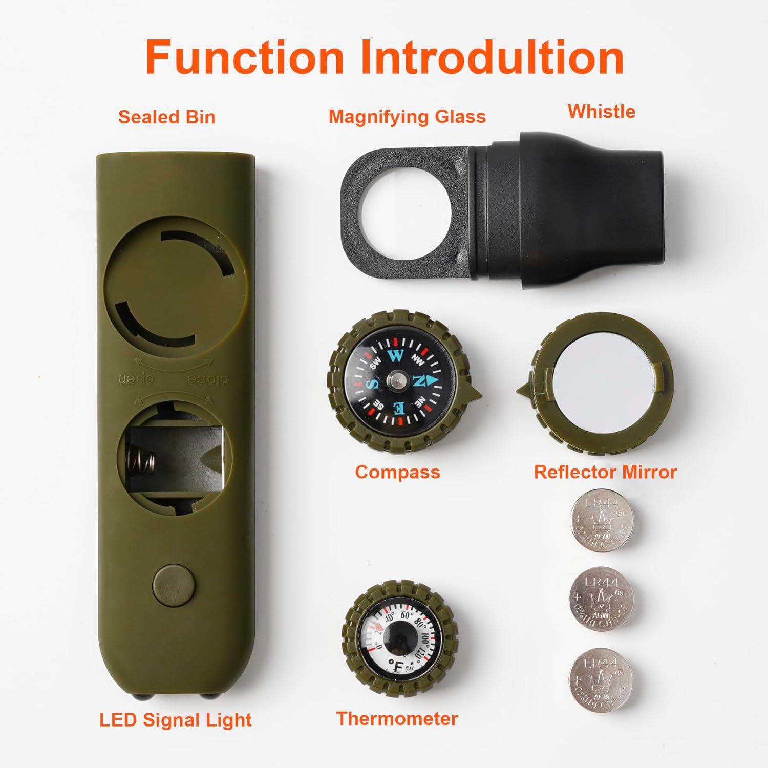 Emergency Survival Safety Whistle，Whistle for Kids with Lanyard,Compass,Thermometer,Ideal for Kayaking, Boating