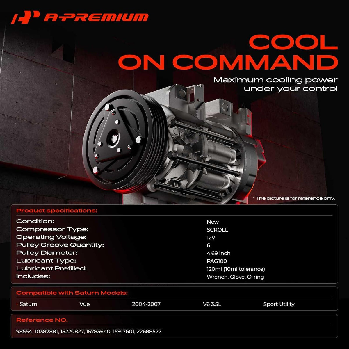 A-Premium Air Conditioner AC Compressor with Clutch Compatible with Saturn