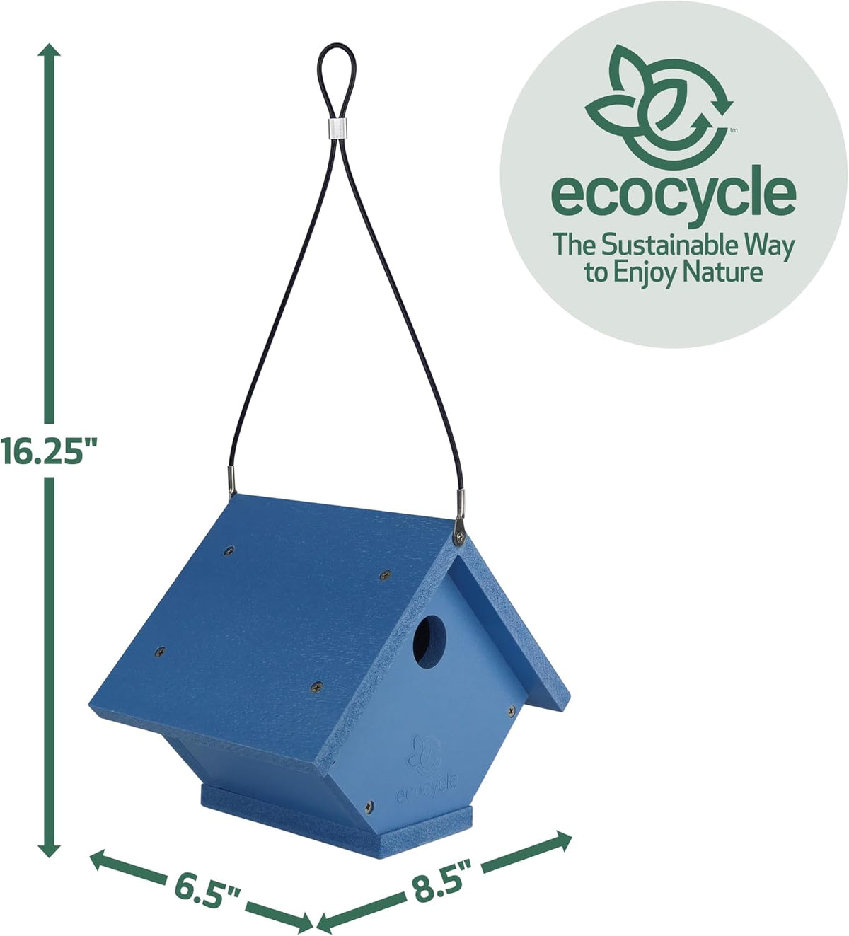 Wren Roost Recycled Plastic Bird House with Clean-Out Door, Wild Bird House and Outdoor Décor, Blue