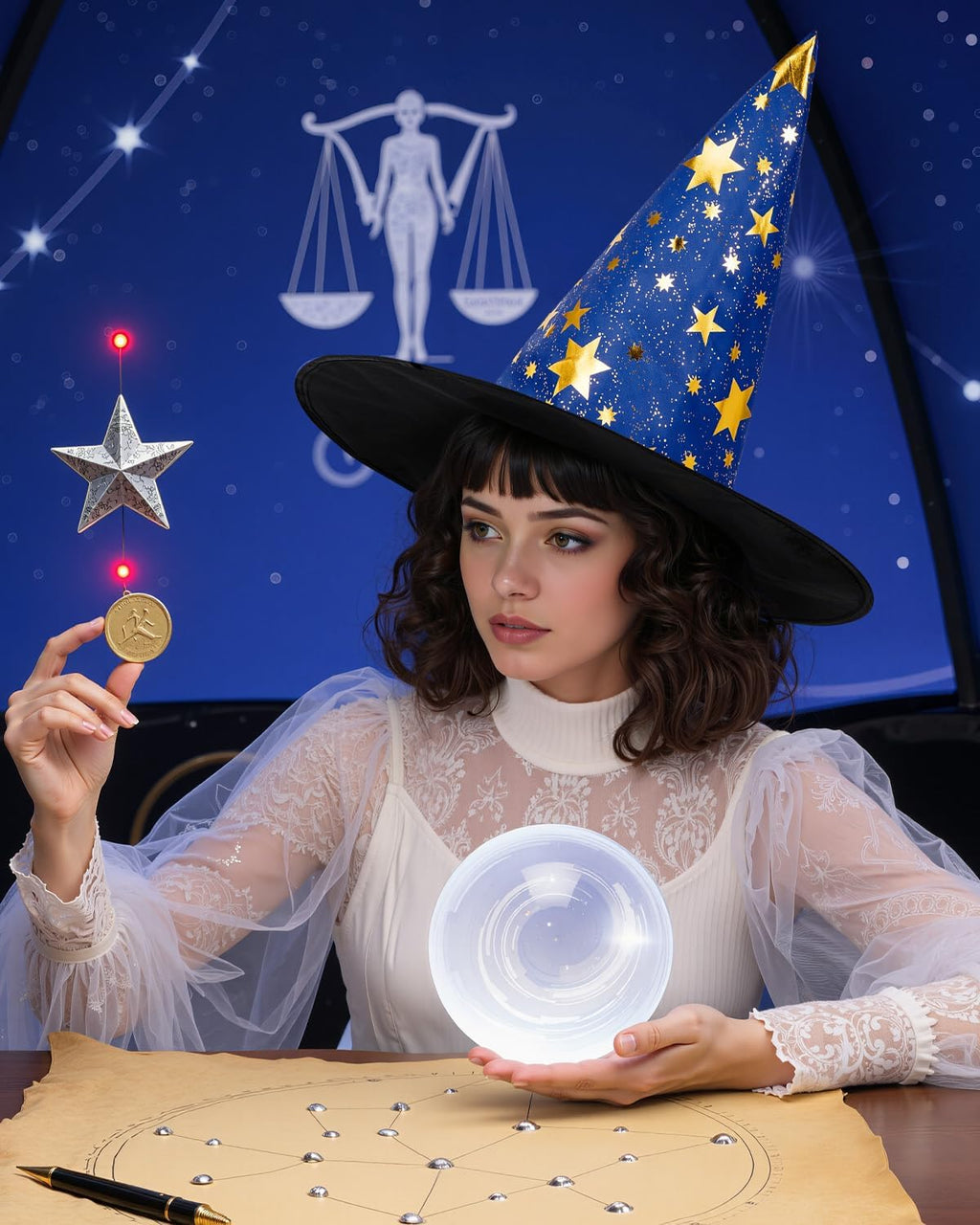 Witch Hat for Women Halloween Wizard Hat with Gold Star Party Hats for Adults Halloween Costume Accessories