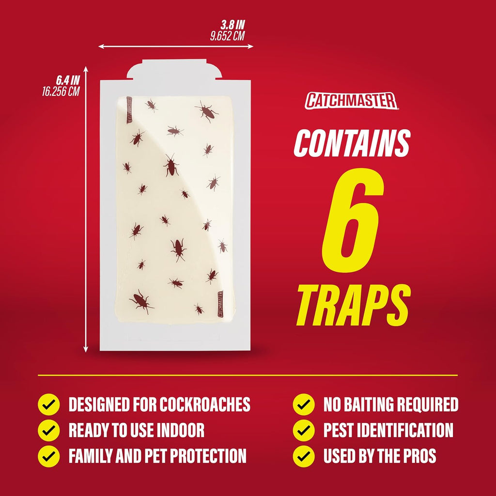 Roach Trap Glue Boards 6-Pk, Adhesive Bug Catcher, Insect & Roach Killer, Scorpion, Spider, Cricket, & Cockroach