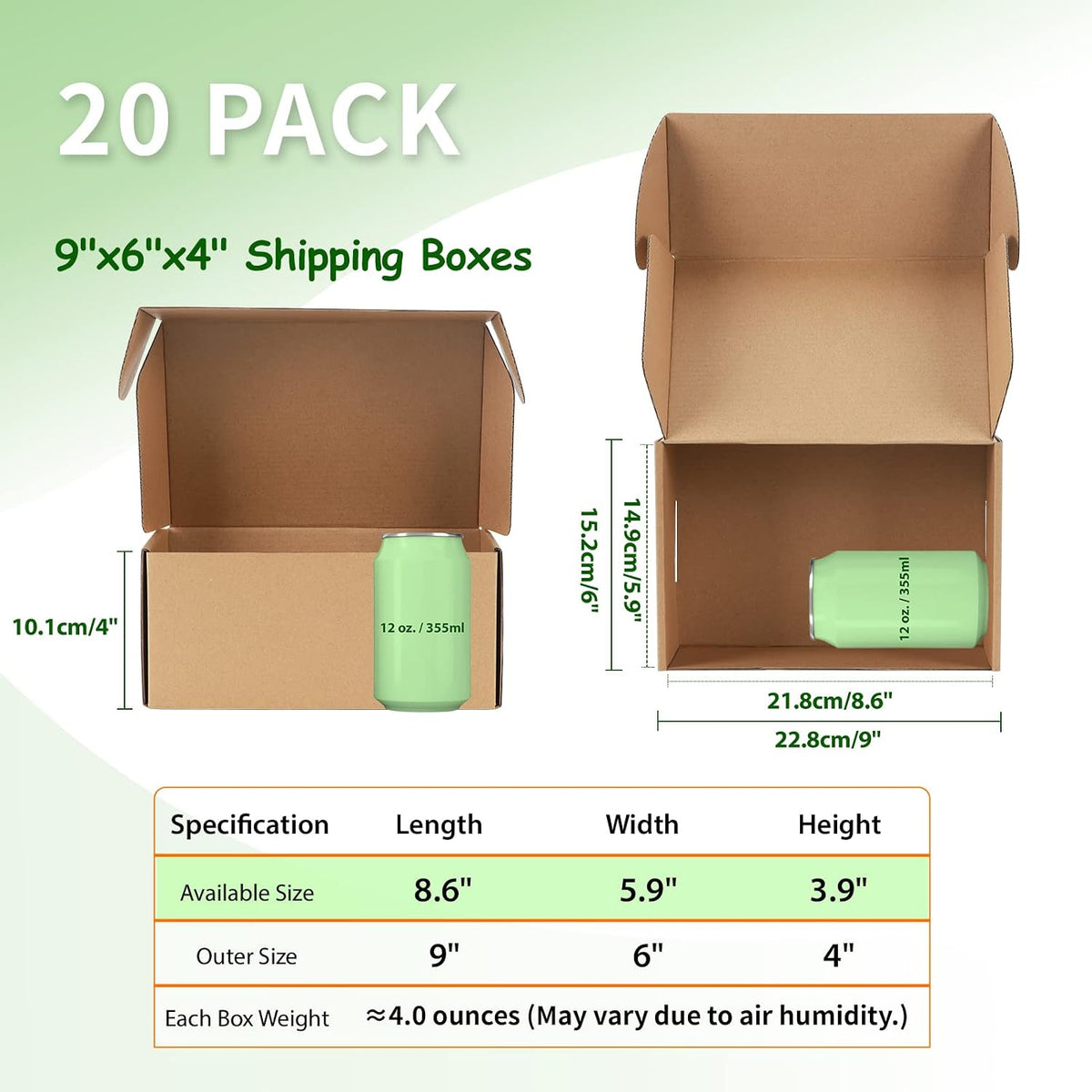 9x6x4 Cardboard Shipping Boxes Set of 20, Brown