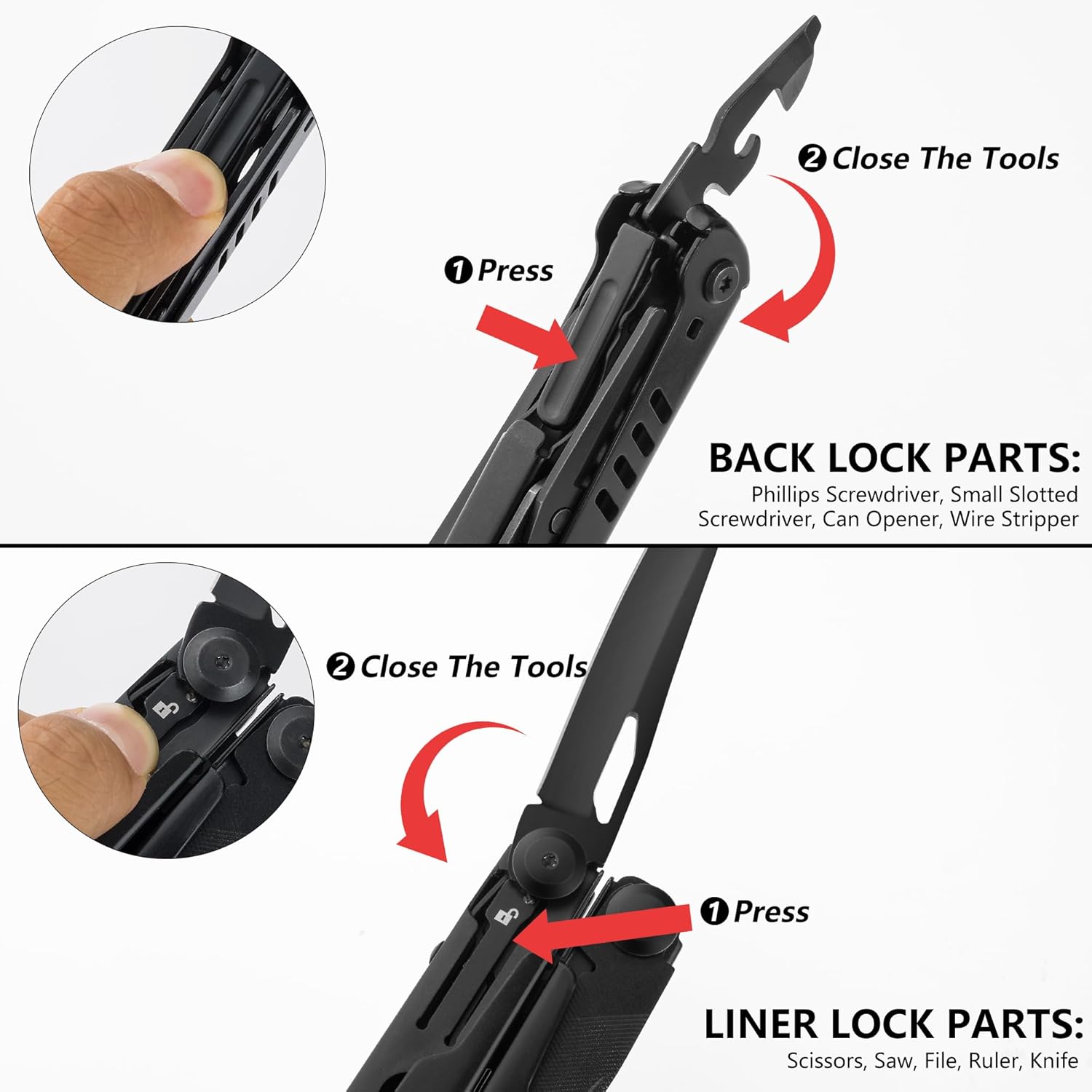 15-in-1 Multitool Pliers with Sheath Safety Lock EDC | Stainless Steel with Self-Locking System, Knife, Saw and