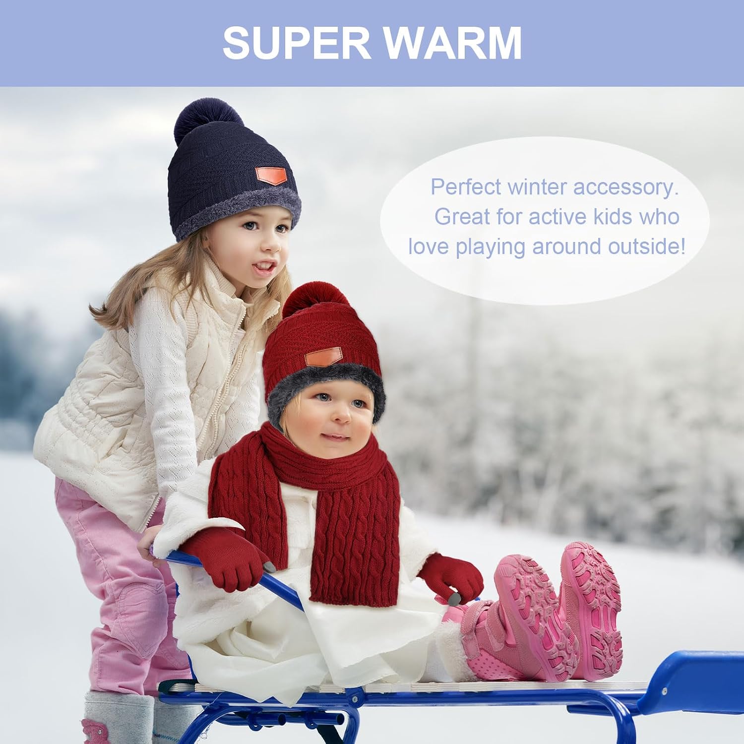 12 Pieces Kids Winter Hat Glove Scarf Sets Thick Fleece Knitted Beanie Touchscreen Warmer Gaiter for Boys and Girls