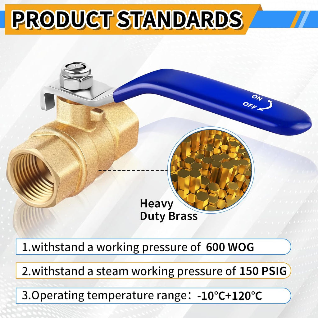 Boltigen 1/2 inch Brass Ball Valve, 2Pack Heavy Duty Full Port Forged Brass Shut Off Valve with Female NPT to Female NPT Thread 1/2'' Metal Plumbing Control Valve Connector Fitting 600 PSI WOG