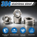 DFDU #10-24 Lock Nut 320Pcs Stainless Steel Nylock Locking Nuts with Washer