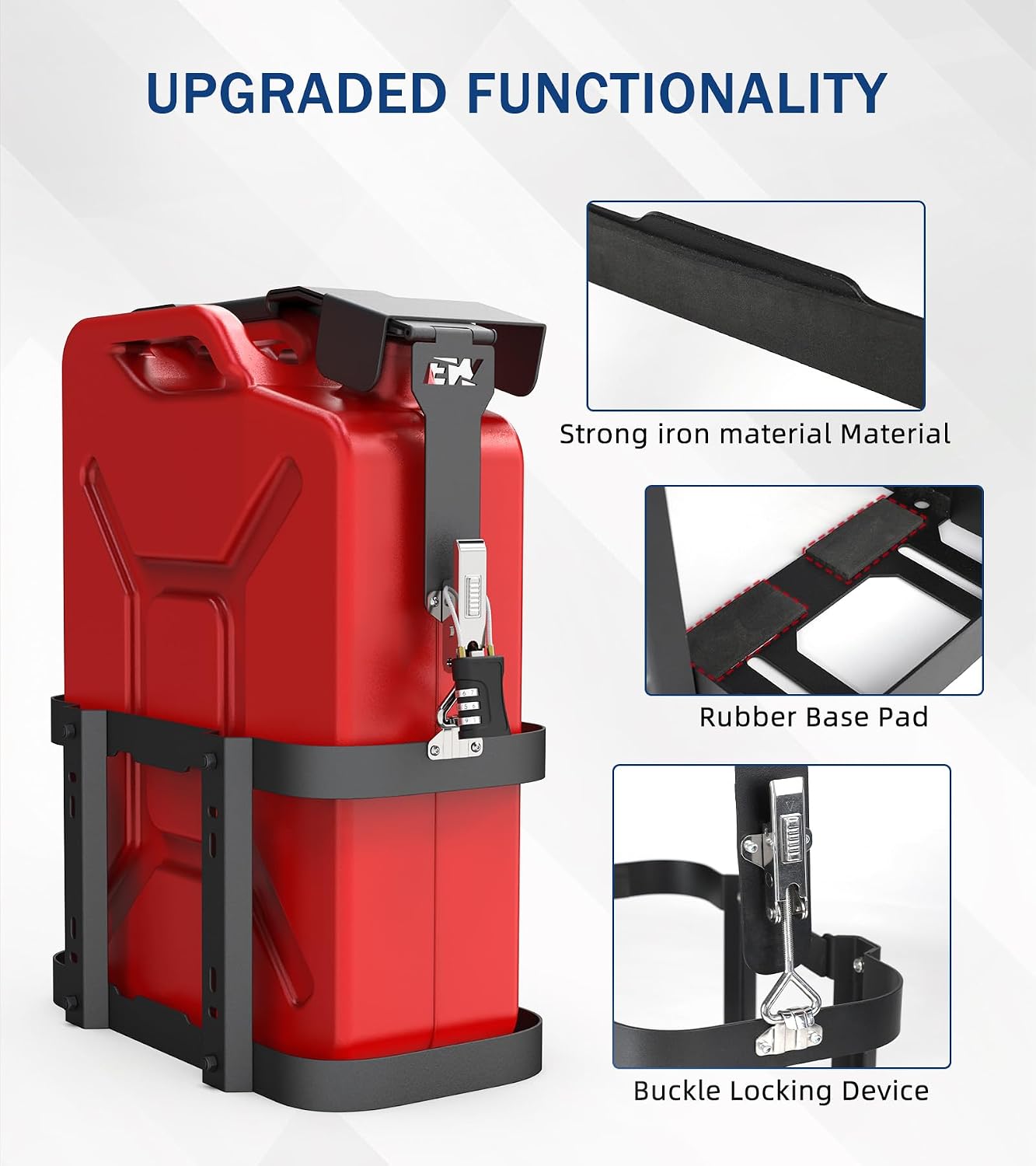 5 Gallon Jerry Gas Can Mount, 20 Liter Anti-Theft Jerry Can Holder Steel Water Container Carrier Lockable Mounting