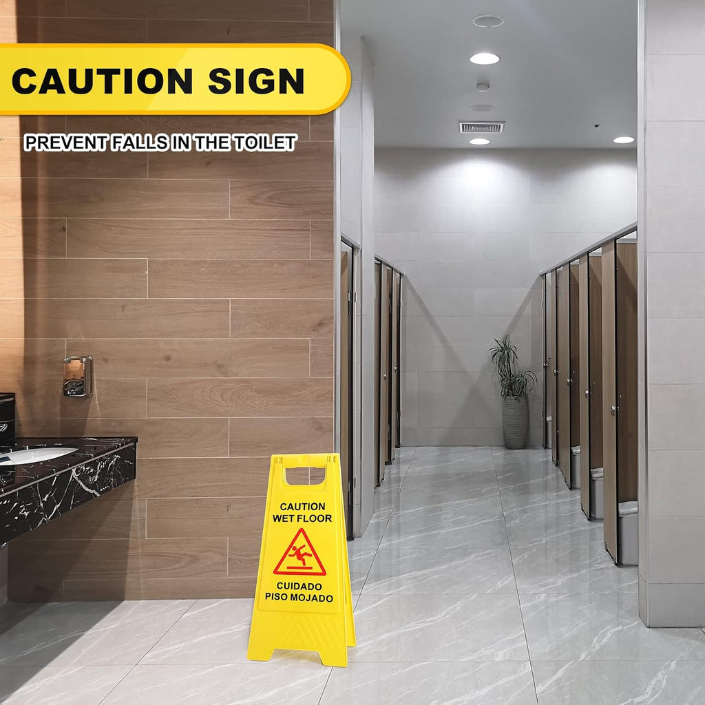 12 Pack Caution Wet Floor Sign - 23.62" Wet Floor Double-Sided Cuidado Piso Mojado Foldable Bilingual Alert Sign for