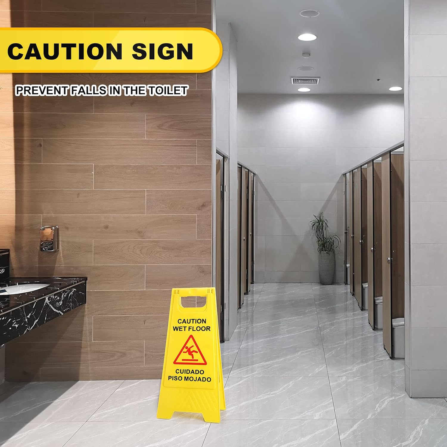 12 Pack Caution Wet Floor Sign - 23.62" Wet Floor Double-Sided Cuidado Piso Mojado Foldable Bilingual Alert Sign for