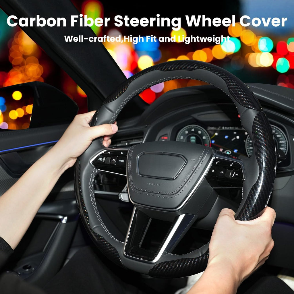Carbon Fiber Steering Wheel Cover 3PCS Set – Anti-Slip, Scratch-Resistant, Universal Fit for 14–16 Inch Wheels –