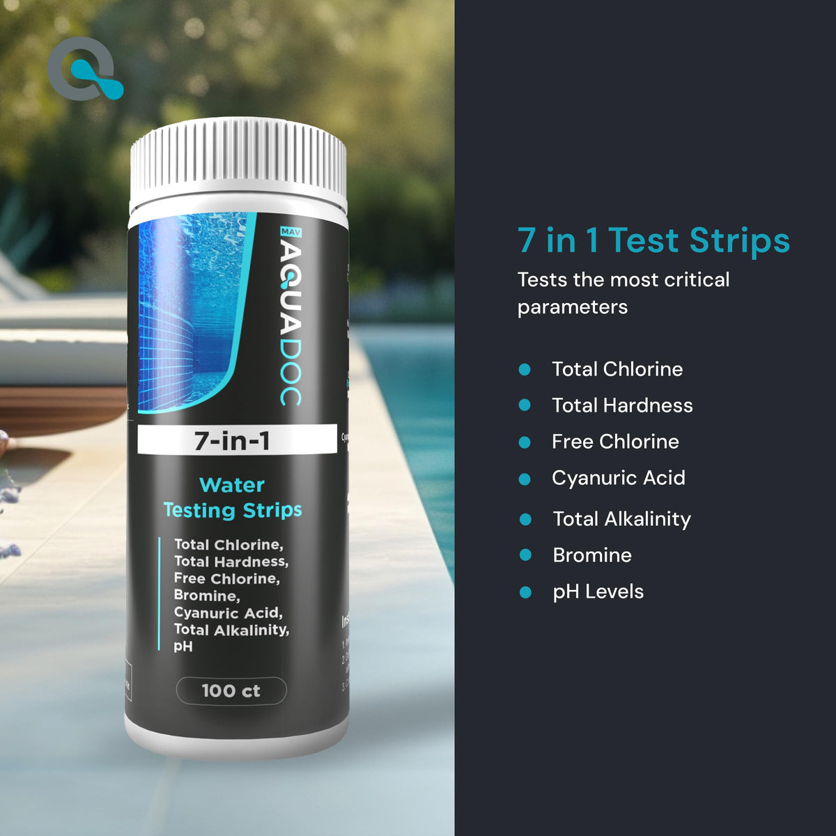 AquaDoc 7-in-1 Pool, Spa & Hot Tub Test Strips - 100 pH Strips