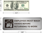 Employees Must Wash Hands Sign, (2 Pack) Self-adhesive Metal Signage for Office Bathroom, 9 x 3 Inch Waterproof