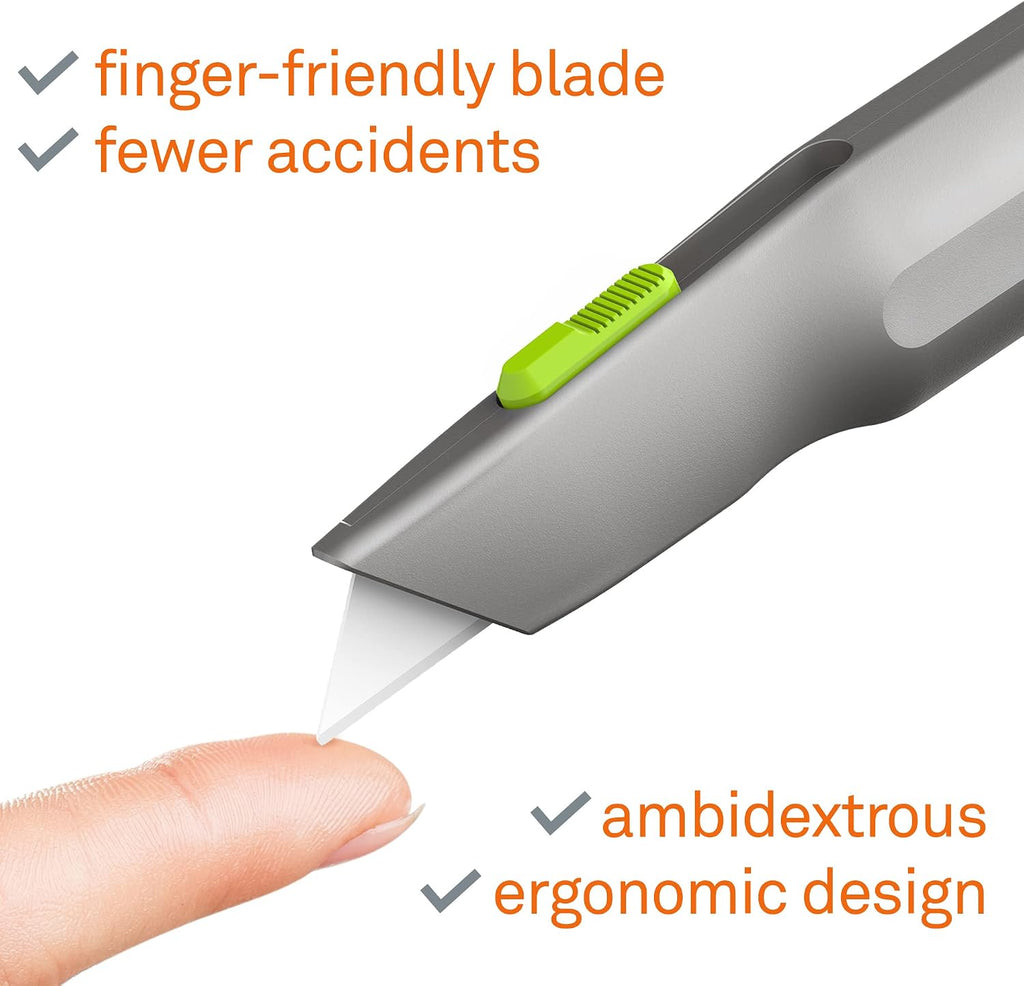Metal-Handle Utility Knife, Finger Friendly Ceramic Blade, Auto Retracts for Safety, Heavy Metal Handle, Comfortable