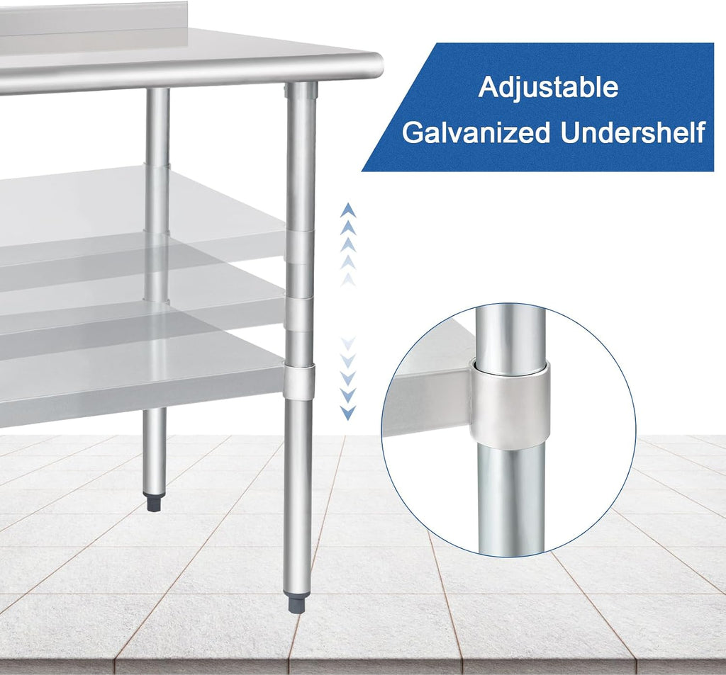 HARDURA Stainless Steel Prep & Work Table 24 x 48 Inches Backsplash