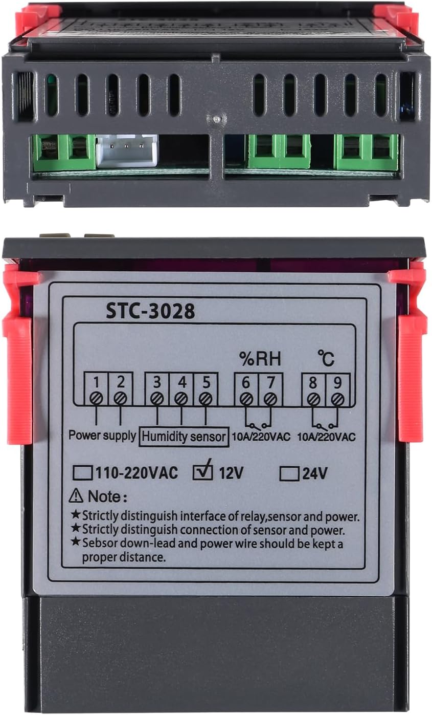 STC-3028 Temperature Controller 12V Temperature and Humidity Controller Meter with Integrated Sensor Dual Digital
