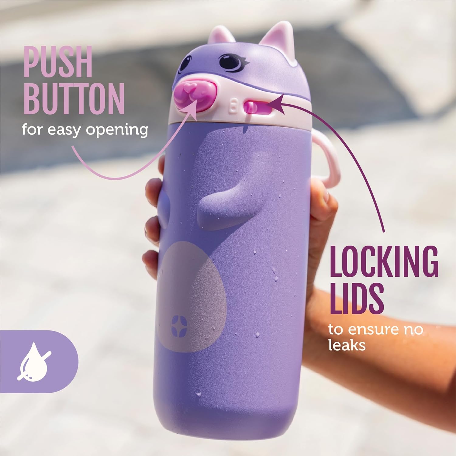 Ellies 12oz Stainless Steel Leakproof Kids Water Bottle, Cat | Insulated kids water bottle with straw, leakproof