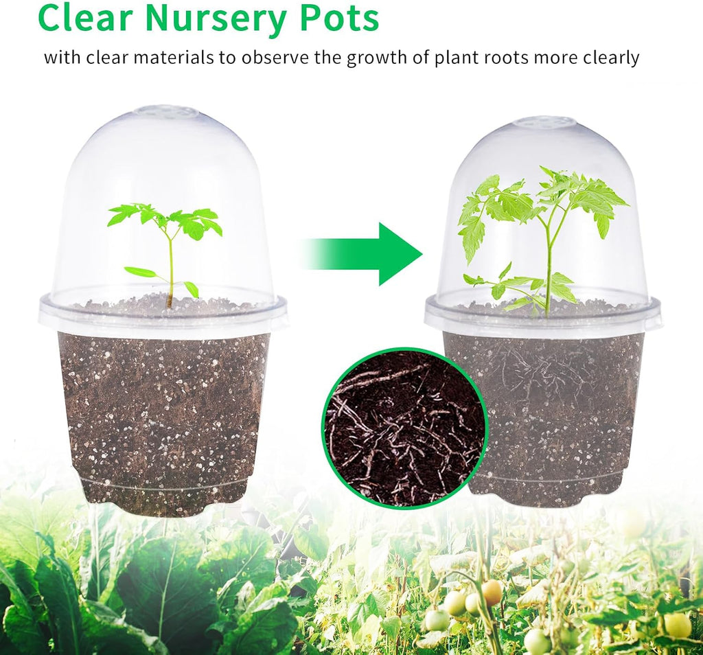 4 Inch Plastic Nursery Pots with Humidity Dome for Plants Clear Seed Starter Pots Seedlings Planting Pots for Garden