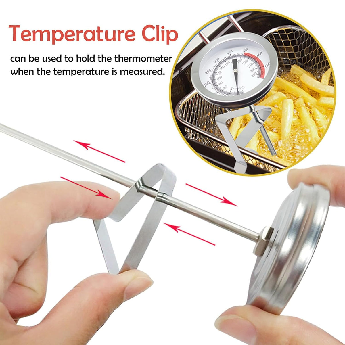 Candy Meat & Deep Fry Thermometer with Pot Clip, 15" Stainless Steel Probe