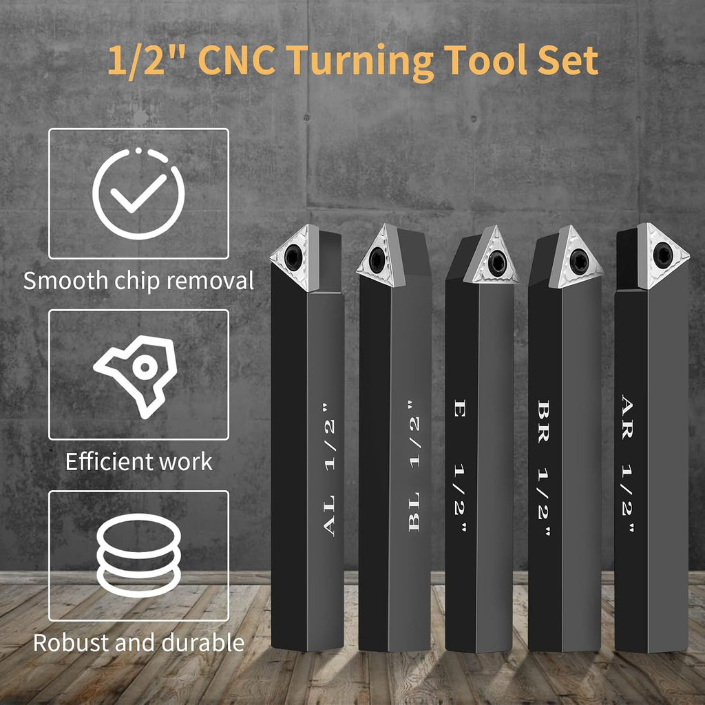 1/2" Indexable Carbide Turning Inserts Holder Set for Machining Lathes
