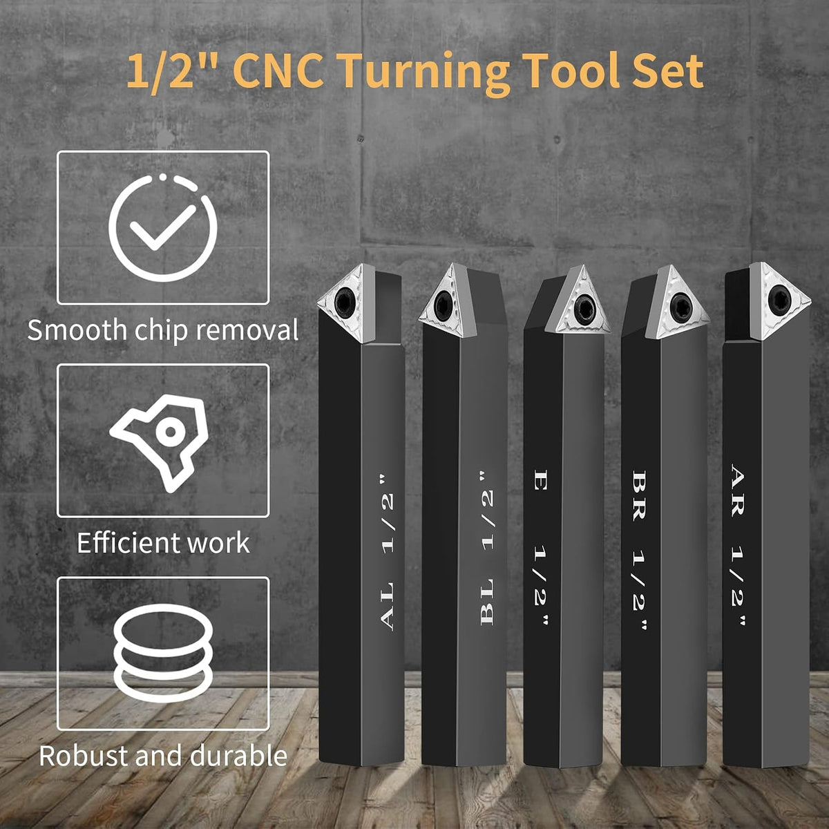 1/2" Indexable Carbide Turning Inserts Holder Set for Machining Lathes