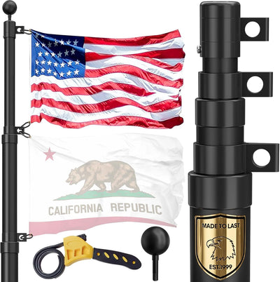 20 FT Heavy Duty Telescoping Flag Pole, 120MPH Wind Test 9 Gauge | 45K PSI & 95 HBW Hard Aerospace Aluminum Flagpole