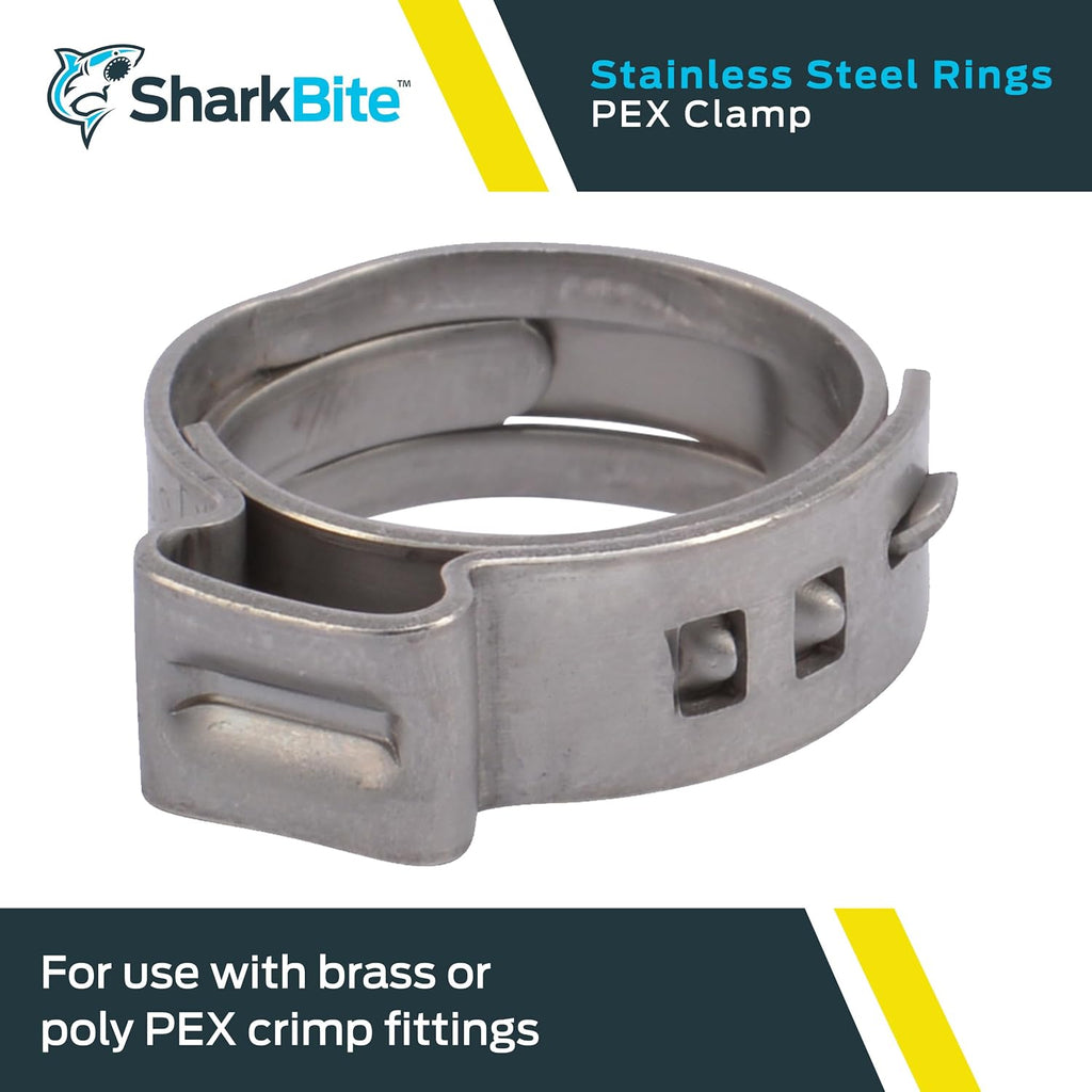 SharkBite 1/2 Inch Clamp Ring, Stainless Steel Plumbing Fitting, PEX Pipe, PE-RT, UC953A