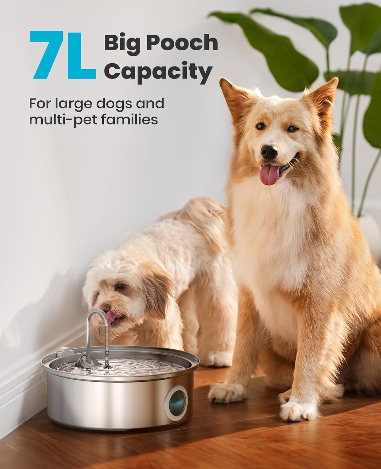 Dog Water Fountain Stainless Steel for Large/Medium Dogs,7L/230oz Pet Fountain with Visual Water Level,Ultra-Quiet