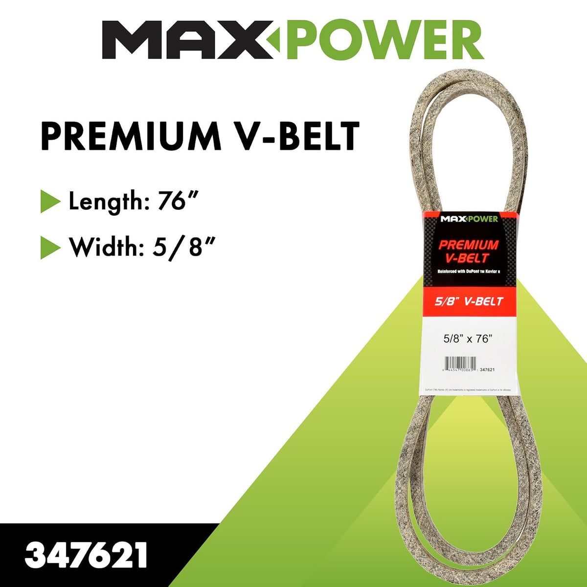 Maxpower 347621 Premium Belt Reinforced with Kevlar Fiber Cords, 5/8" x 76"