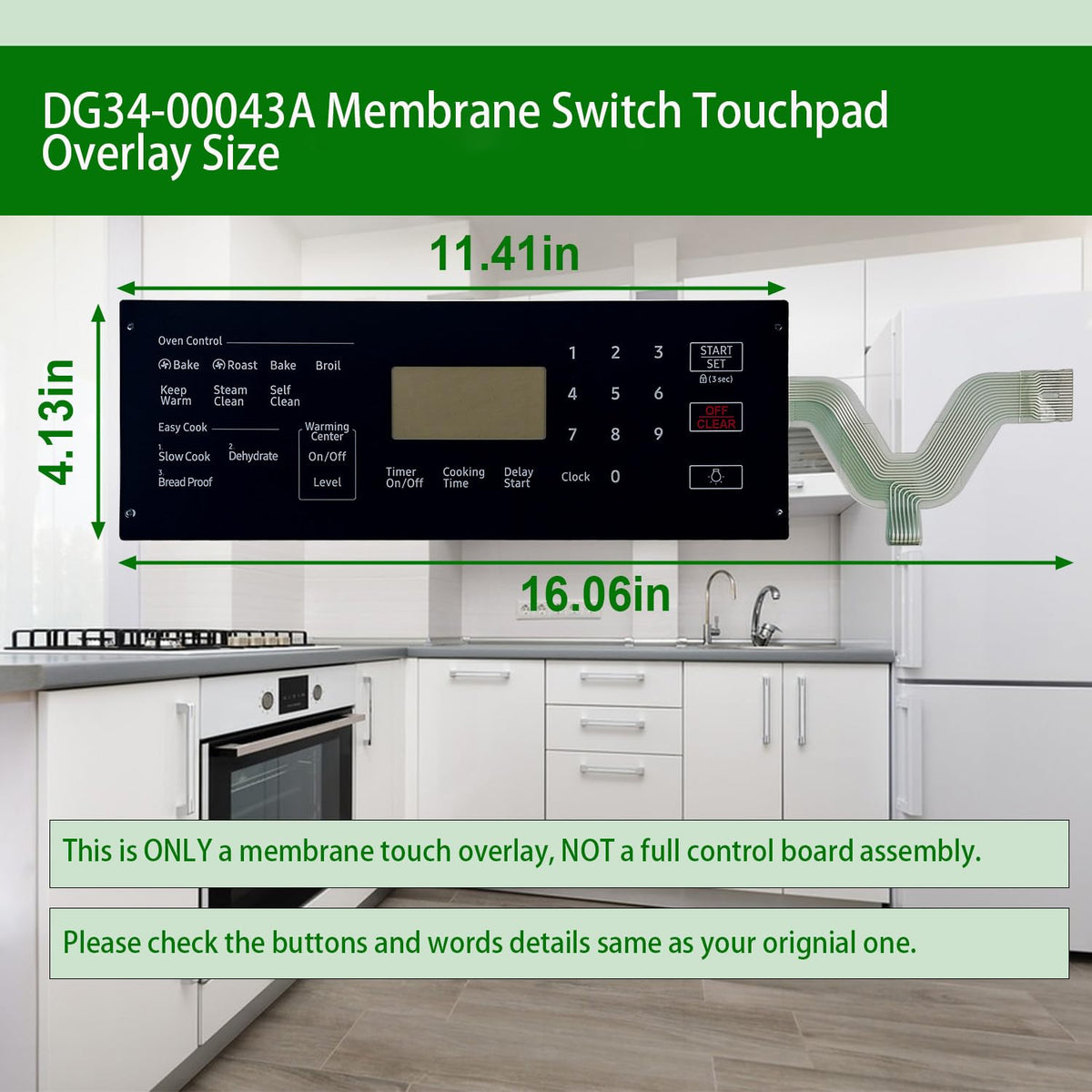 DG34-00043A Membrane Switch Touchpad Overlay Compatible with Samsung Ranges