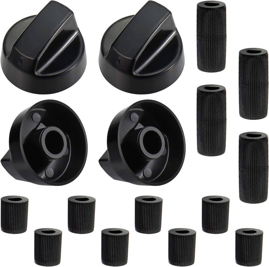 4 Pack Black Universal Control Knobs with 12 Adapters - Compatible for Oven Stove Range - Universal Stove Knobs
