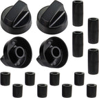 4 Pack Black Universal Control Knobs with 12 Adapters - Compatible for Oven Stove Range - Universal Stove Knobs
